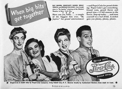 ad slick Pepsi Cola w Ray Bolger Constance Moore Benay Venuta Ronald Graham 3273-33