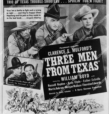 ad slick William Boyd, Russell Hayden film Three Men from Texas 6869-036
