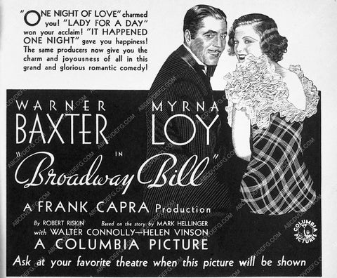 ad slick Myrna Loy Warner Baxter Broadway Bill 8307-36