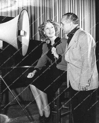 Jeanette MacDonald, Jose Iturbi behind the scenes at the bullhorn - 1948 film Three Daring Daughters - 0453-003