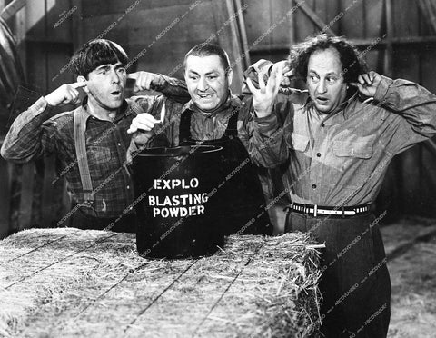3 Stooges Moe Howard, Curly Howard, Larry Fine - 1944 short subject film The Yoke's on Me - 0458-030
