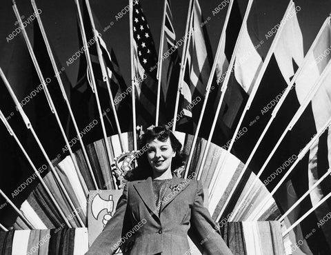 vintage actress in front of flags of the world - 11007-013