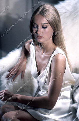 beautiful Barbara Bouchet on white fuzzy couch 35m-979