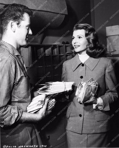 candid Rita Hayworth in mailroom getting fan mail cool pic 735-15