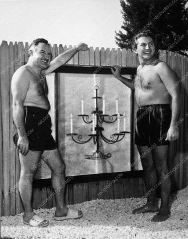 shirtless Liberace and his brother George in backyard 10265-12