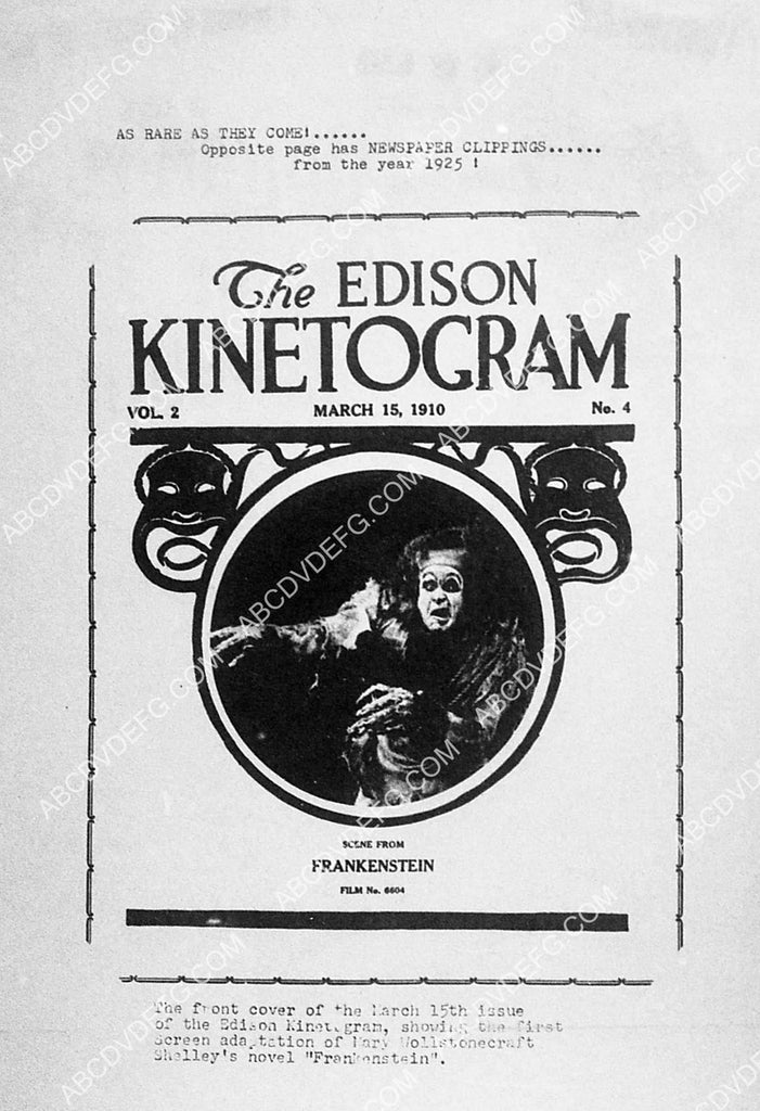 Edison Kinetogram ad slick Edison Kinetogram silent film Frankenstein 10771-26 – ABCDVDVIDEO