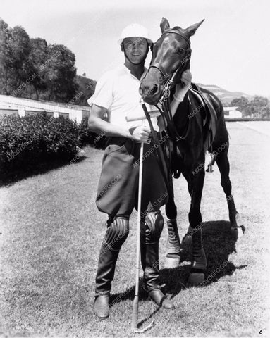 candid Charles Farrell in polo uniform with his horse photo 1324-17