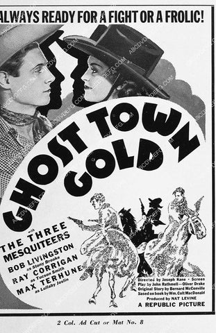 ad slick Robert Livingston Ray Corrigan Max Terhune film Ghost Town Gold 1331-29