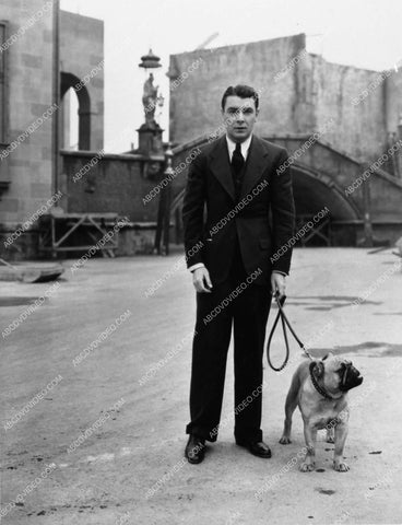 George Brent on studio backlot w his English Bulldog "Whiskey" 1626-13