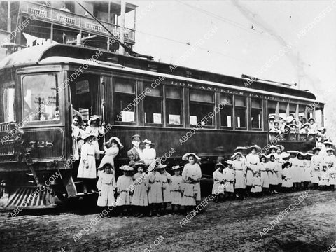 historic Los Angeles Hollywood Trolley Car w school of girls on field trip maybe 1827-14