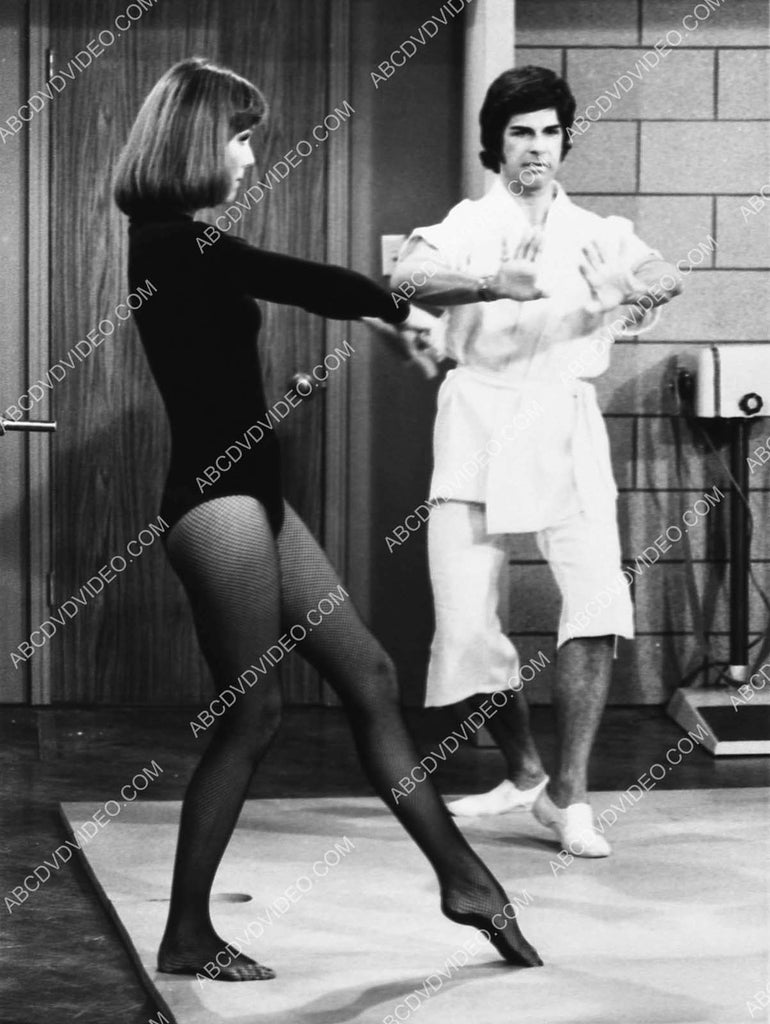 Diana Rigg in fishnet dance leotard teaches Dick Gautier to dance TV D ...