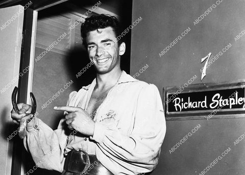 Richard Stapley at his dressing w his horse shoe and lucky rabbit's foot 1974-29