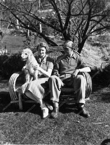 candid Hollywood Boris Karloff and wife at home in backyard 1989-12