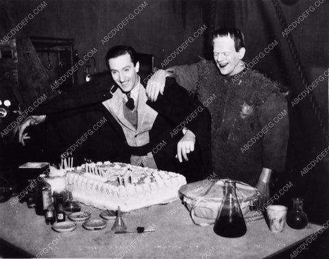 Boris Karloff Basil Rathbone with cake Son of Frankenstein 2298-05