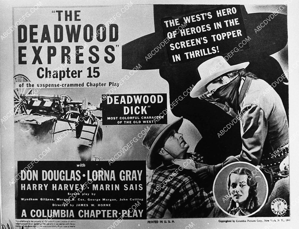 ad slick Don Douglas Lorna Gray serial film Deadwood Dick 2308-02