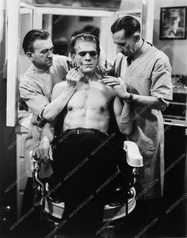 Boris Karloff in Jacl Pierce makeup chair horror film Frankenstein 2737-04