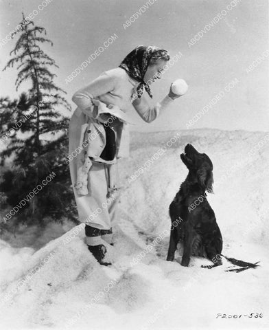 Betty Grable plays w her dog in the snow 3031-26