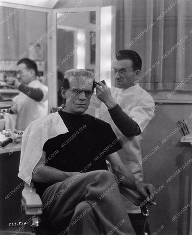 Boris Karloff Jack Pierce make up chair in classic film Bride of Frankenstein 3266-30