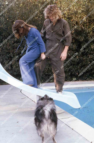 exclusive Leif Garrett sister Dawn Lyn play w dog by swimming pool in backyard 35m-14229