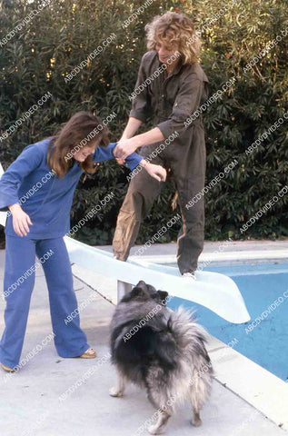 exclusive Leif Garrett sister Dawn Lyn play w dog by swimming pool in backyard 35m-14231