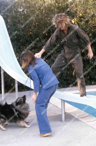 exclusive Leif Garrett sister Dawn Lyn play w dog by swimming pool in backyard 35m-14233