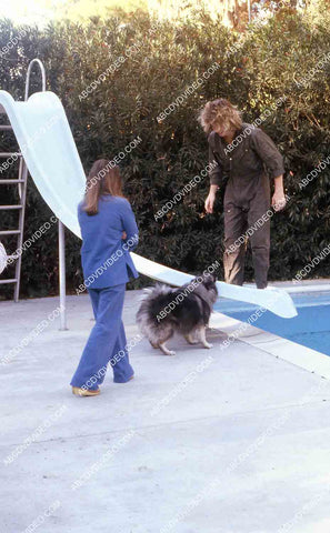 exclusive Leif Garrett sister Dawn Lyn play w dog by swimming pool in backyard 35m-14248