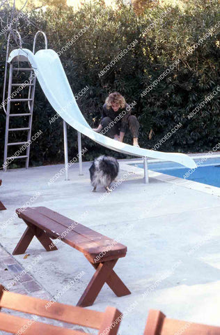 exclusive Leif Garrett sister Dawn Lyn play w dog by swimming pool in backyard 35m-14249