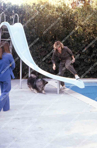 exclusive Leif Garrett sister Dawn Lyn play w dog by swimming pool in backyard 35m-14253