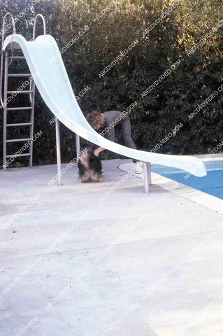 exclusive Leif Garrett sister Dawn Lyn play w dog by swimming pool in backyard 35m-14257