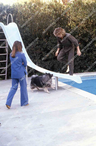 exclusive Leif Garrett sister Dawn Lyn play w dog by swimming pool in backyard 35m-14258