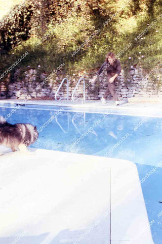 exclusive Leif Garrett sister Dawn Lyn play w dog by swimming pool in backyard 35m-14259