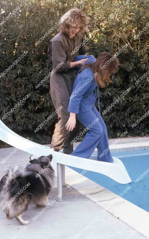 exclusive Leif Garrett sister Dawn Lyn play w dog by swimming pool in backyard 35m-14263