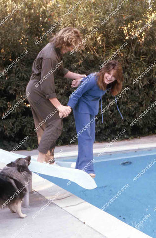 exclusive Leif Garrett sister Dawn Lyn play w dog by swimming pool in backyard 35m-14264