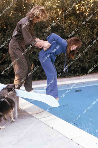 exclusive Leif Garrett sister Dawn Lyn play w dog by swimming pool in backyard 35m-14273