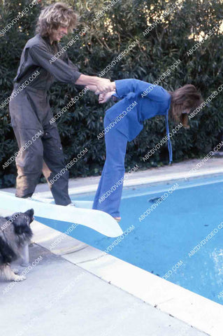 exclusive Leif Garrett sister Dawn Lyn play w dog by swimming pool in backyard 35m-14278