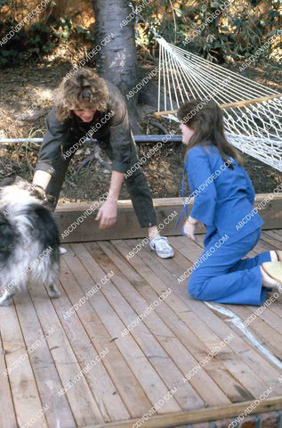 exclusive Leif Garrett sister Dawn Lyn play w dog by swimming pool in backyard 35m-14290