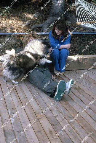 exclusive Leif Garrett sister Dawn Lyn play w dog by swimming pool in backyard 35m-14295