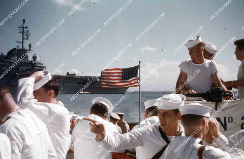 circa 1956 sailors on launch boat of aircraft carrier USS Shangri-La 35m-16457