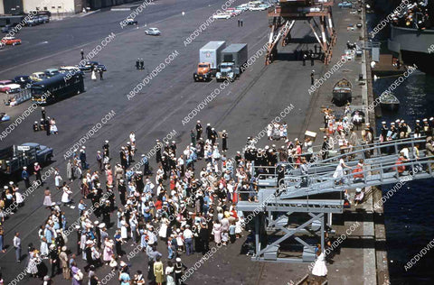 circa 1956 historic San Diego aircraft carrier USS Shangri-La arrives in port 35m-16562