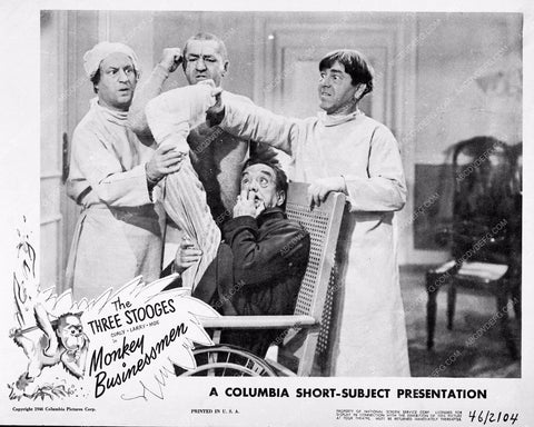 Three Stooges Moe Larry Curly lobby card Monkey Businessmen 3611-28