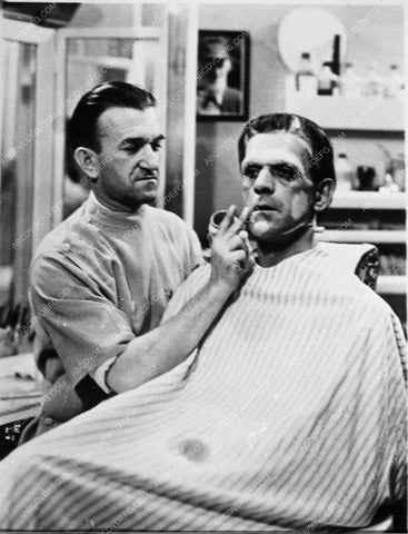 Boris Karloff Jack Pierce doing makeup Frankenstein 3725-15