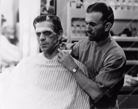 Boris Karloff Jack Pierce doing makeup Frankenstein 3725-18