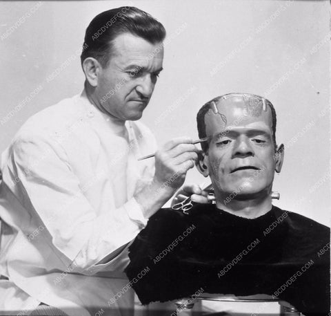 Boris Karloff Jack Pierce doing makeup Frankenstein 3725-19