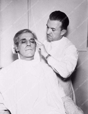 Boris Karloff Jack Pierce doing makeup Night Key 3725-25