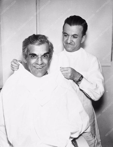 Boris Karloff Jack Pierce doing makeup Night Key 3725-26