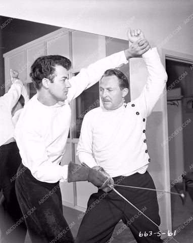 Cornel Wilde fencing practice between takes film Forever Amber 45fa-92