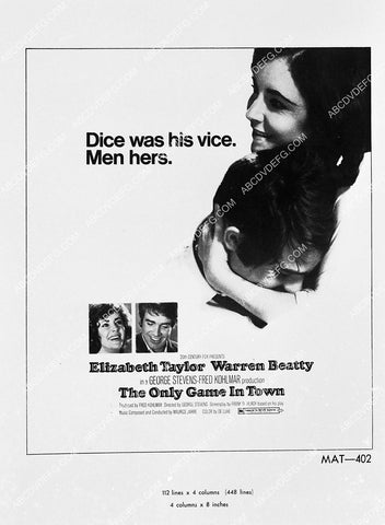 ad slick Elizabeth Taylor Warren Beatty film The Only Game in Town 4930-01