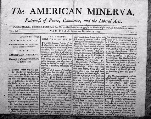 1793 The American Minerva newspaper front page cool interesting 4b09-246