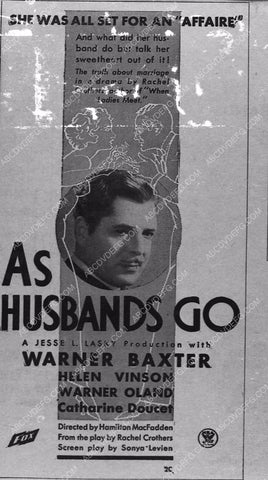 ad slick Warner Baxter film As Husbands Go 5597-25