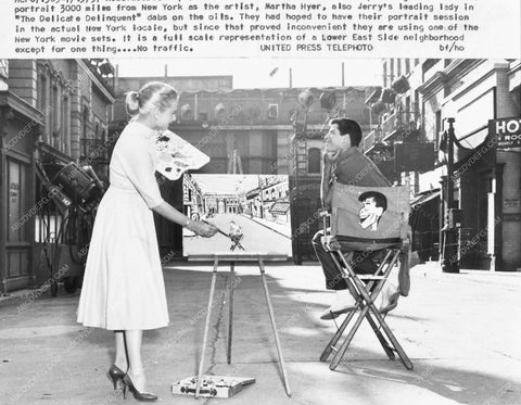 Martha Hyer and Jerry Lewis on Paramount's backlot for The Delicate Delinquent 6073-12